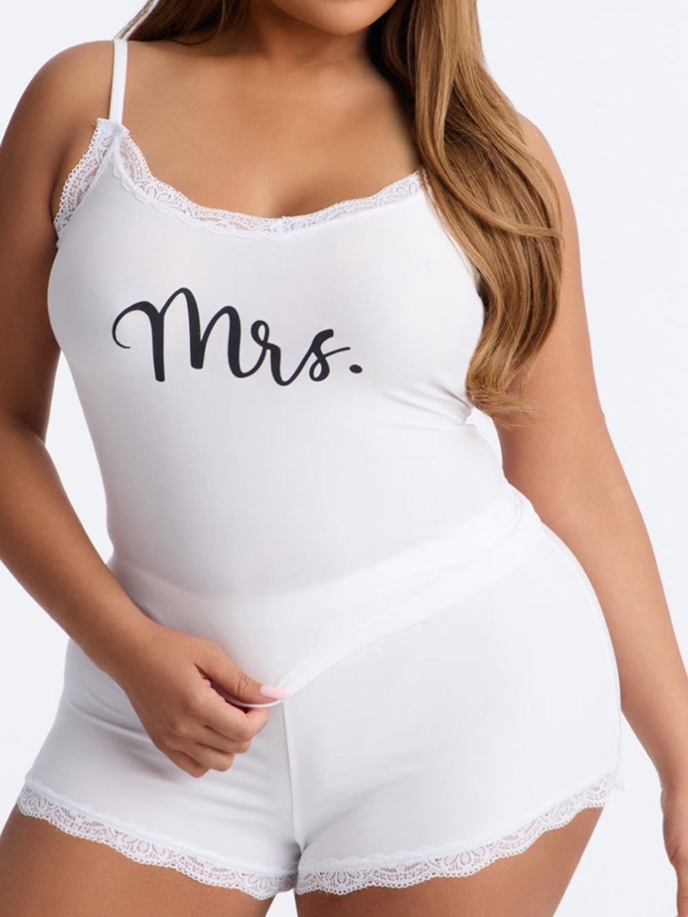 Mrs. Lace Trim White Pajama Set - Women's Intimates